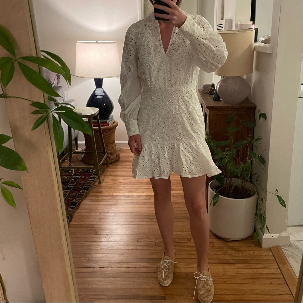 BCBG white bridal eyelet long-sleeved mini dress